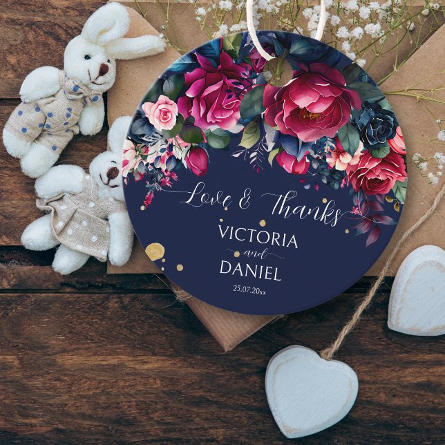 Tack för det blå burgundet rosa ros bröllop gåvor etiketter (Skapare uppladdad)