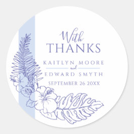 Tack för det blå tropiska teckning bröllop runt klistermärke