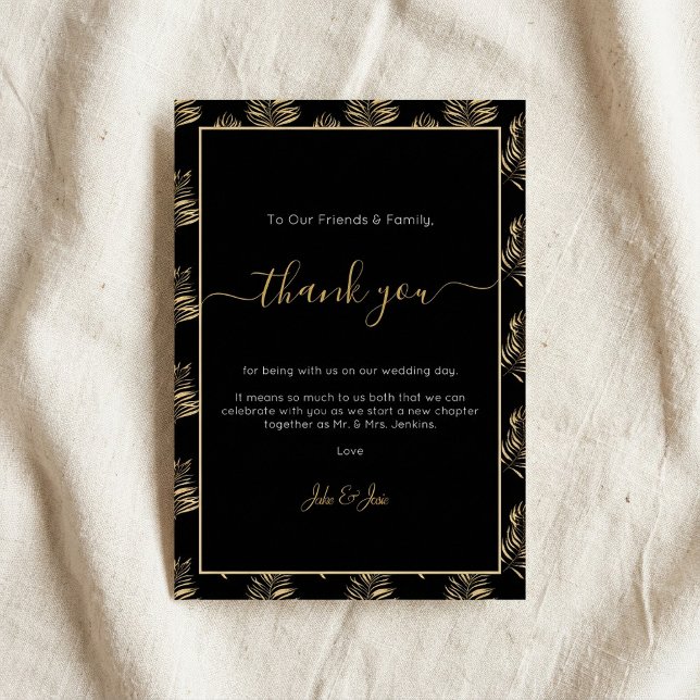Tack för det djärva guld-färjan löv Bröllop, Bord- Bordsnummer (Bold gold fern leaf Wedding thank you Table Card.)