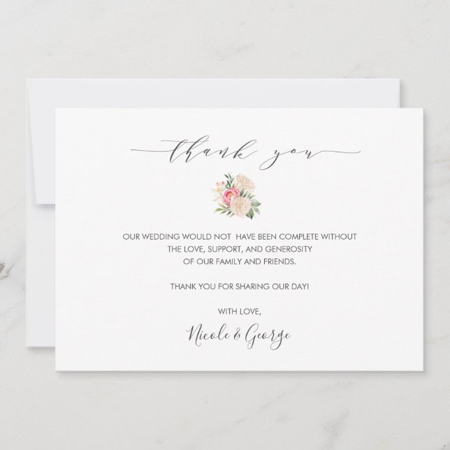 Tack för det fina Peony bouquet sommar bröllop Inbjudningar (Framsida)