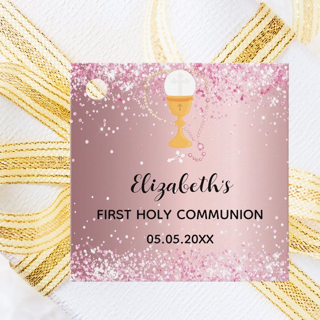 Tack för det första kommunala rosa glitter gåvor etiketter (Skapare uppladdad)