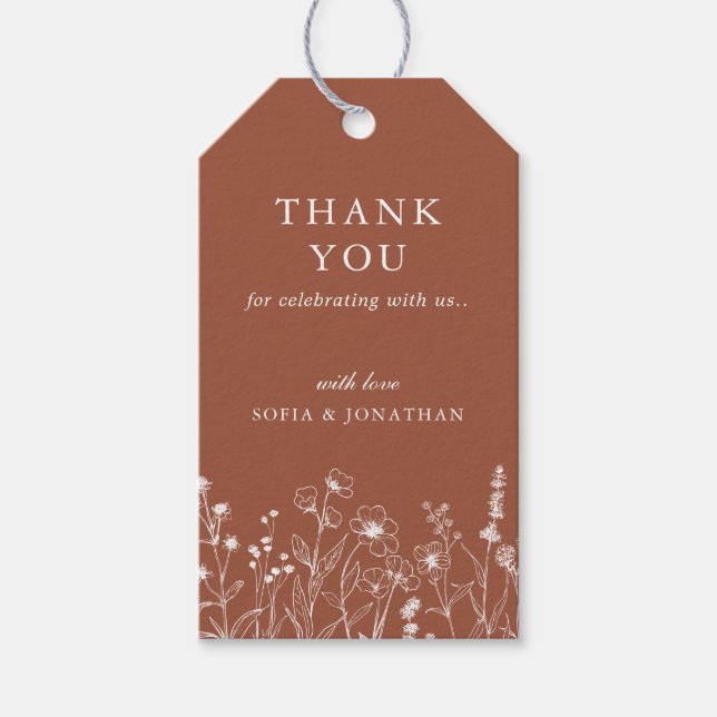 Tack för det minimalistiska terracotta Wildblomma  Presentetikett (Framsidan)
