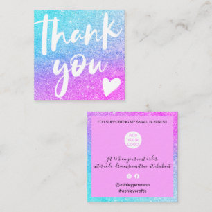 Tack för det moderna manusblåblå rosa glitter fyrkantigt visitkort