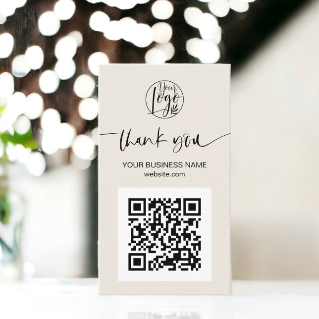 Tack för det moderna skriptet QR-kod för svart elf Visitkort (Modern script QR code black ivory order thank you Business Card)