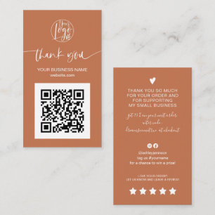 Tack för det moderna skriptet QR-koden teracotta Visitkort