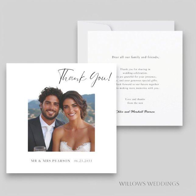 Tack för det moderna skriptfotot bröllop kort (modern photo script wedding thank you card , with easy to custom text )