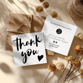 Tack för det moderna skriptteckensnittet svart och fyrkantigt visitkort