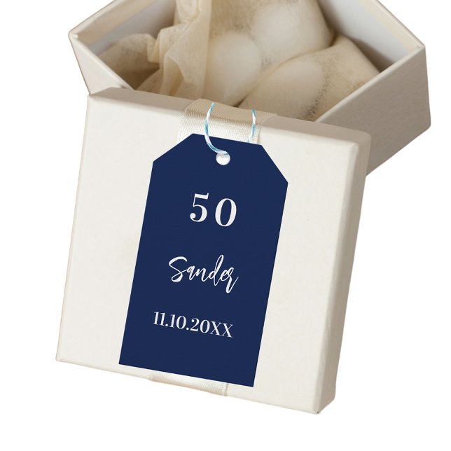 Tack för det mörk blått vita skriptet från födelse presentetikett (Skapare uppladdad)