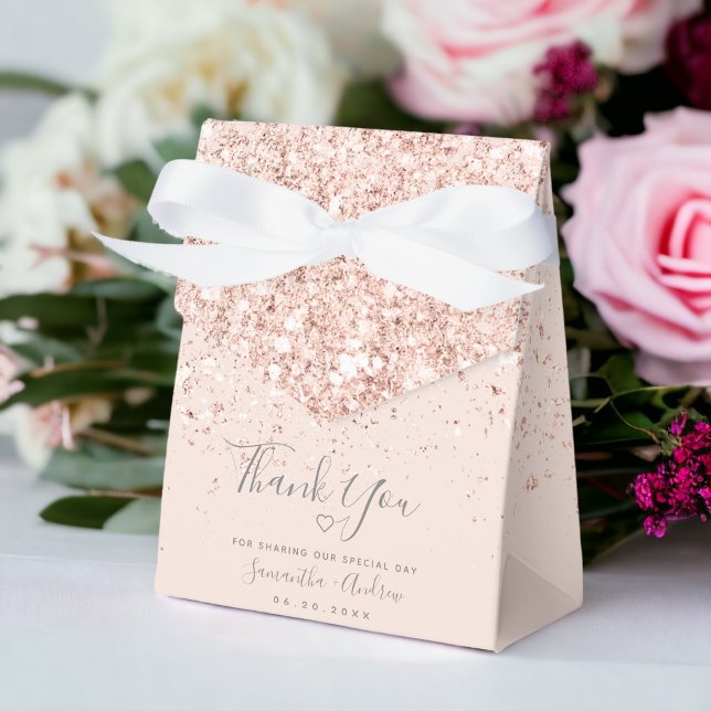 Tack för det  rosan i ro glitter bröllop presentaskar (Rose Gold glitter blush pink thank you wedding Favor Box)