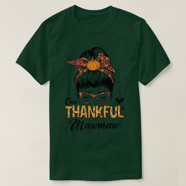 Tack för det tacksamma Mawmaw Funny Messy Bun Fall T Shirt (Design framsida)