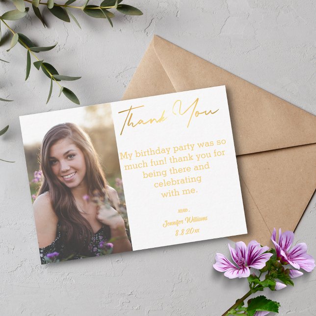 Tack för det vackra fotot på 16-årsdagen guld anteckningskort (Skapare uppladdad)