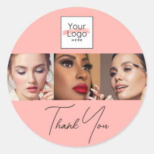 Tack för dig - Foto Makeup Rosa Logotyp med Skrift Runt Klistermärke
