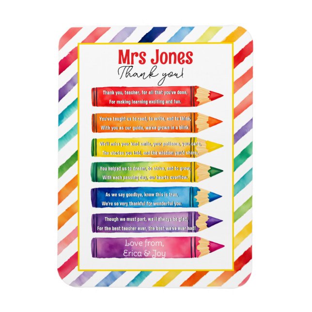 Tack för dikt för lärarapporter magnet (Vertikal)
