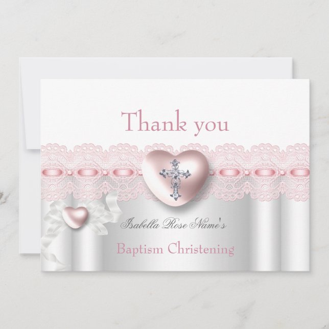 Tack för din baptism Rosa Silver Photo Heart Kor (Framsida)