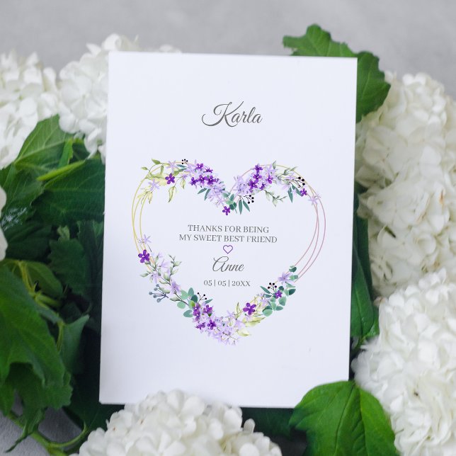 Tack för din bästa Vänner Blommigt Hjärtat i Lilan Vykort (Skapare uppladdad)