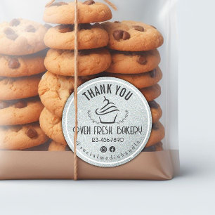 Tack för din beställning Cupcake Bakery Silver Runt Klistermärke