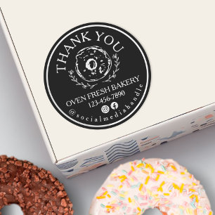 Tack för din beställning, svart, vit donut runt klistermärke