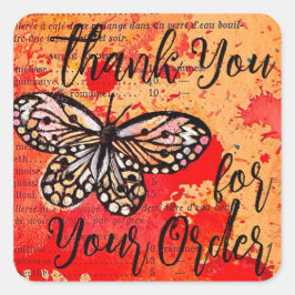 Tack för din beställningsmatningsfärg för cute-fjä fyrkantigt klistermärke