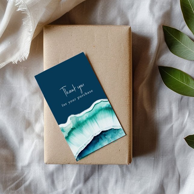 Tack för din blåa agate-effekt för inköp tilläggskort (Blue agate effect enclosure card that says "Thank you for your purchase")