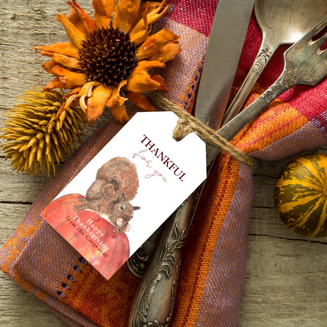 Tack för din ekorre på Pumpkin Thanksgiving Presentetikett (Skapare uppladdad)