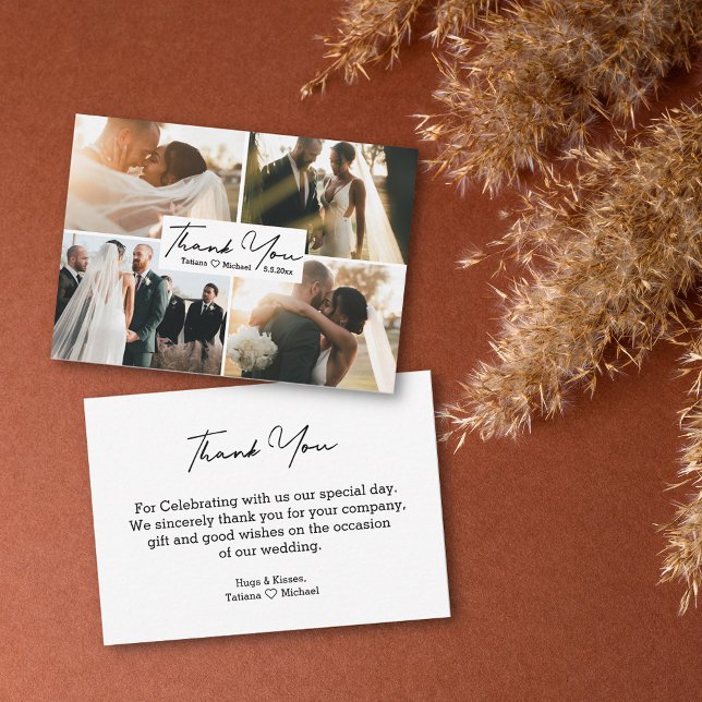 Tack för din enkla bröllop 4-fotobudget anteckningskort (Skapare uppladdad)