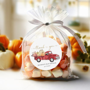 Tack för din Fall Red Vintage Lastbil Baby Shower Runt Klistermärke