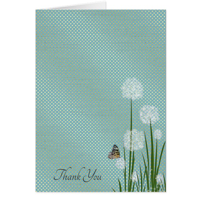 Tack för din fjäril på puff-blomman. hälsningskort (Framsidan)