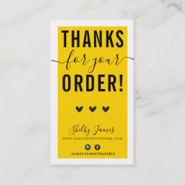 TACK FÖR DIN ORDER Infoga roligtens ljusa gult Visitkort