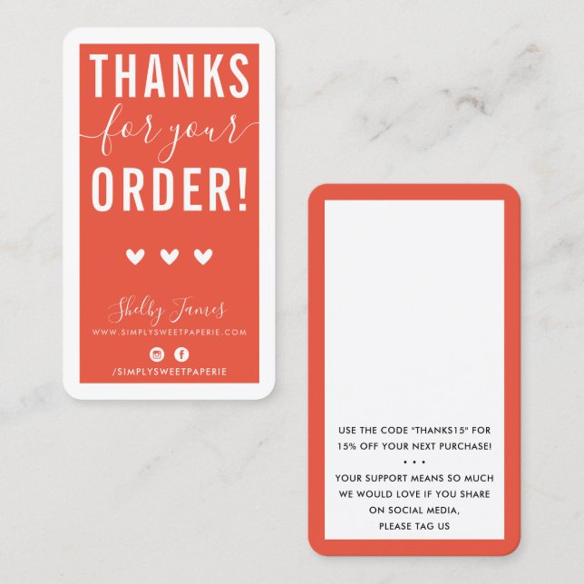 TACK FÖR DIN ORDER infogar modern orange Visitkort (Fram/baksida)