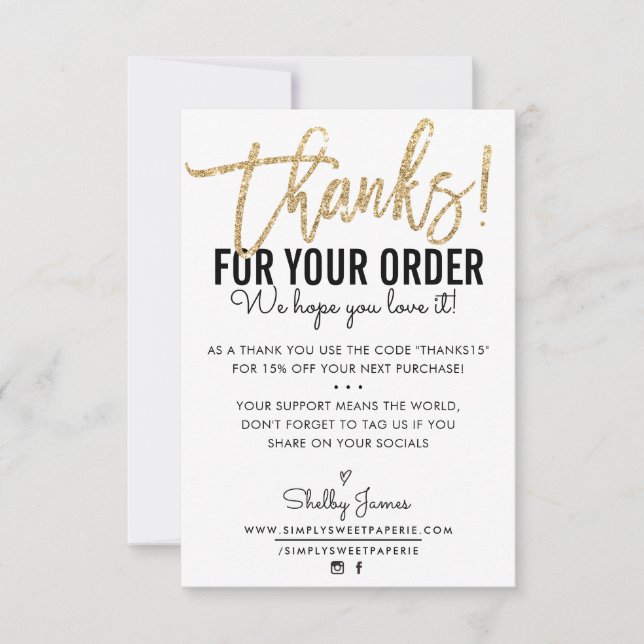 TACK FÖR DIN ORDNING infoga modern svart guld (Framsida)