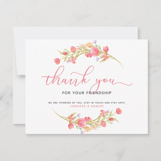 Tack för din vänskap Rosa blommor (Framsida)