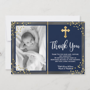 Tack för dina kort, elegant Guld och marin baptism Kort