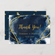 Tack för dina kort, Guld Bröllop, blå vattenfärg