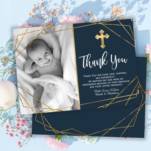 Tack för dina kort, guld och marinblå baptism (Skapare uppladdad)