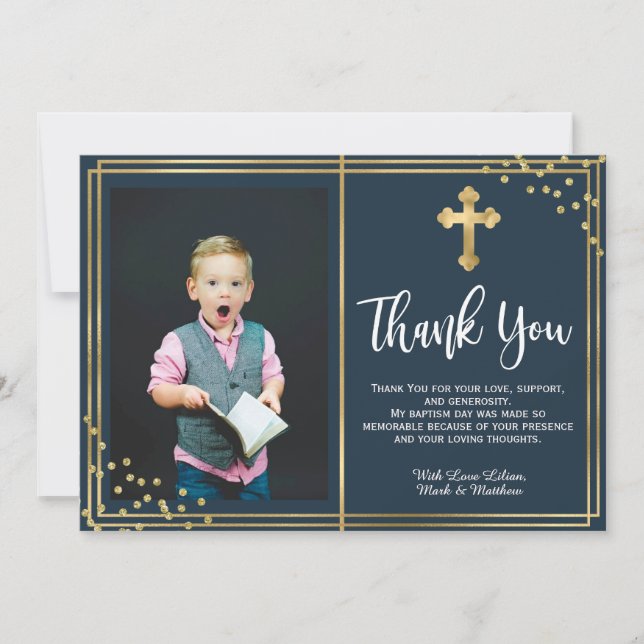 Tack för dina kort, guld och marinblå baptism (Framsida)