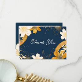 Tack för dina kort i Modern Navy Blue Flower Bröll