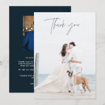 Tack för dina kort i Modern Navy Blue Photo Bröllo