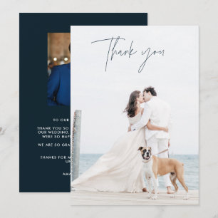 Tack för dina kort i Modern Navy Blue Photo Bröllo