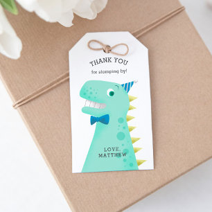Tack för Dinosaur-Födelsedagsfest för Cute Grönt Presentetikett