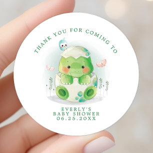 Tack för dinosaurieägg-vattenfärg baby shower runt klistermärke