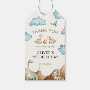 Tack för dinosauriebarnkalas-gåva presentetikett