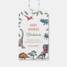 Tack för dinosaurierbabyduschen med vattenfärgGift Presentetikett