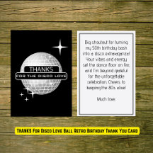 TACK för Disco Kärlek Boll Retro Birthday