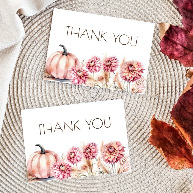 Tack för ditt bidrag till möhippa bröllop kort (Fall themed bridal shower wedding thank you cards boho desrt dusty pink pumpkin dahlias autumn theme)