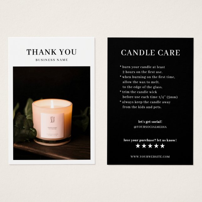 Tack för ditt Candle Care Photo Visitkort (Framsida & baksida)