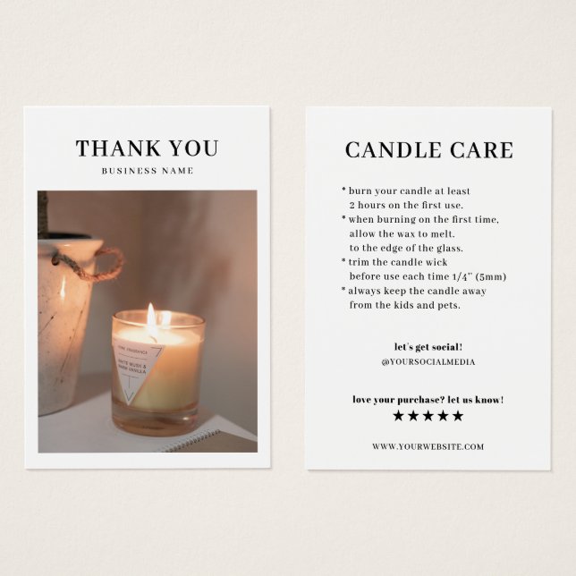 Tack för ditt Candle Care Photo Visitkort (Framsida & baksida)