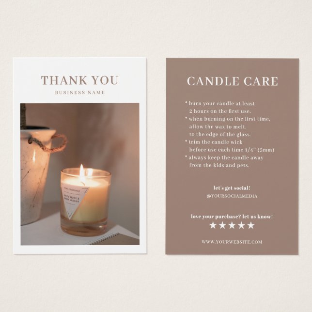 Tack för ditt Candle Care Photo Visitkort (Framsida & baksida)
