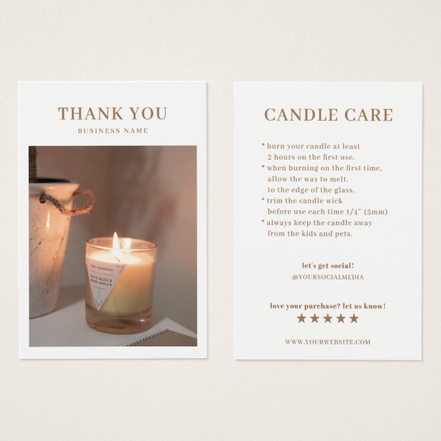 Tack för ditt Candle Care Photo Visitkort (Framsida & baksida)