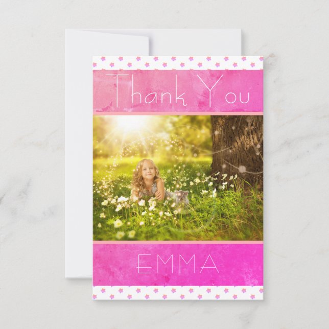 Tack för ditt dagskort Girly Rosa Stars Foto (Framsida)