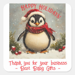 Tack för ditt företag, julpenguin fyrkantigt klistermärke